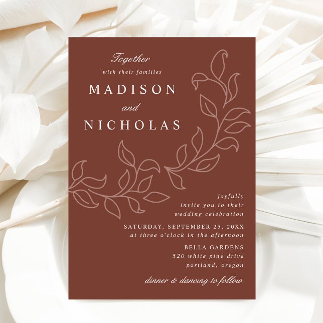Convite Casca de Folhas Marrons Casamento (Criador carregado)