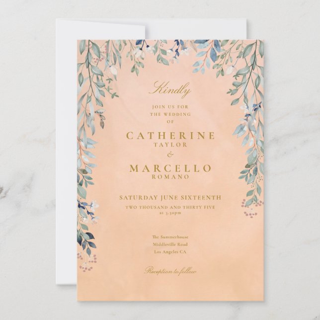 Convite Cascata Floral de Verdor Casamento Rústico Toscano (Frente)