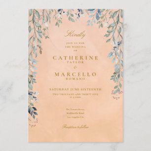 Convite Cascata Floral de Verdor Casamento Rústico Toscano