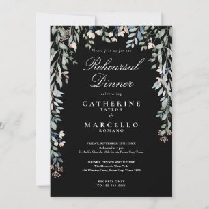 Convite Cascata Floral Preto e Branco Jantar de Ensaios