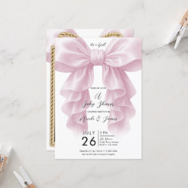 Convite Cascata Rosa com Babado Laço Chique Baby Shower 