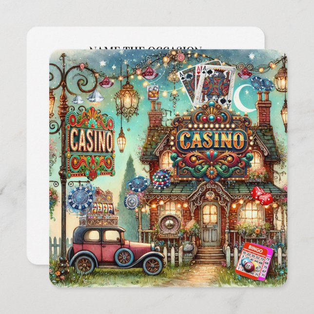 CONVITE CASINO. BARALHO. BINGO (Frente/Verso)