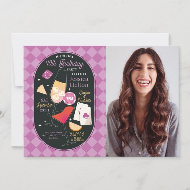 Convite Casino Cocktails Las Las Vegas Foto de aniversário (Frente)