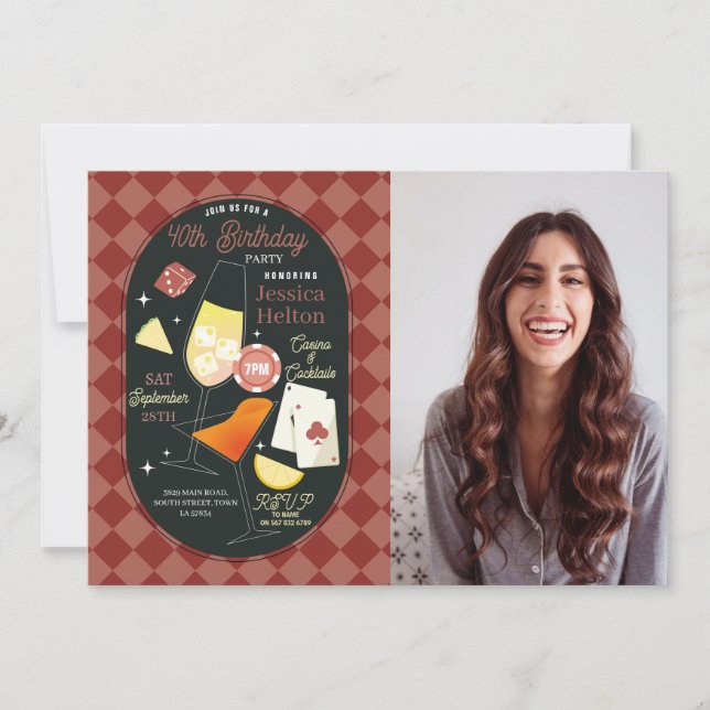 Convite Casino Cocktails Las Vegas Aniversário Foto (Frente)