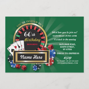 Convite Casino Night Birthday Las Vegas Roulette Invite