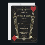 Convite Casino Night Gold Art Deco Monogram Bachelor Party<br><div class="desc">Royal Casino Gold Art Deco Monogram Bachelor Invite. Unique Glam, Vintage card design featuring a faux gold art deco shape with a crest for your initials, faux gold Fleur-de-lis as a royal heritage, a Roaring 1920's Great Gatsby, old Hollywood style, gorgeous fonts, casino suits, on a black background. Use Customize...</div>