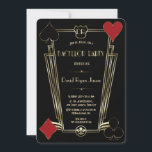 Convite Casino Night Gold Art Deco Monogram Bachelor Party<br><div class="desc">Royal Casino Gold Art Deco Monogram Bachelor Invite. Unique Glam, Vintage card design featuring a faux gold art deco shape with a crest for your initials, faux gold Fleur-de-lis as a royal heritage, a Roaring 1920's Great Gatsby, old Hollywood style, gorgeous fonts, casino suits, on a black background. Use Customize...</div>
