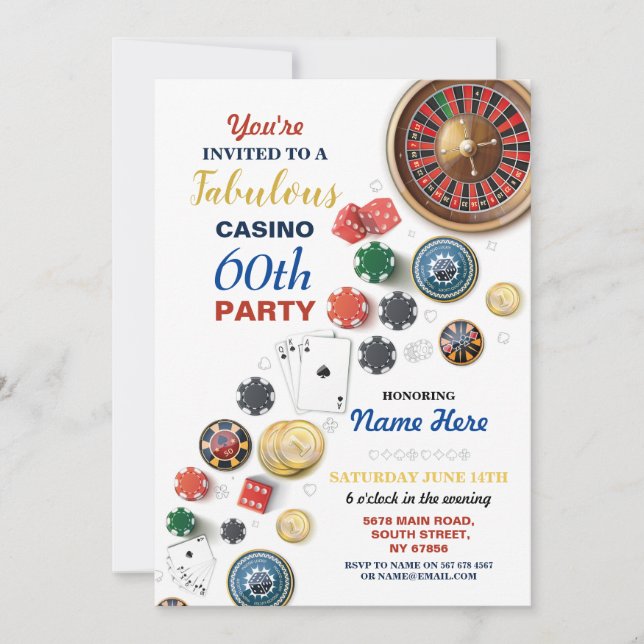 Convite Casino Night Las Vegas Birthday Cards Party (Frente)