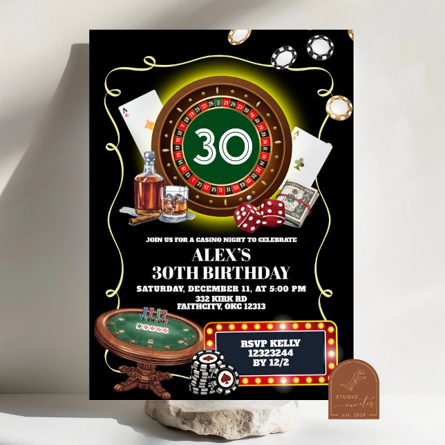 Convite Casino Night Poker Man Adult Birthday (Criador carregado)