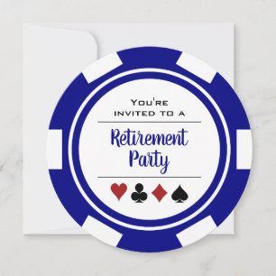 Convite Casino Poker Chip Blue e White Retirement Party
