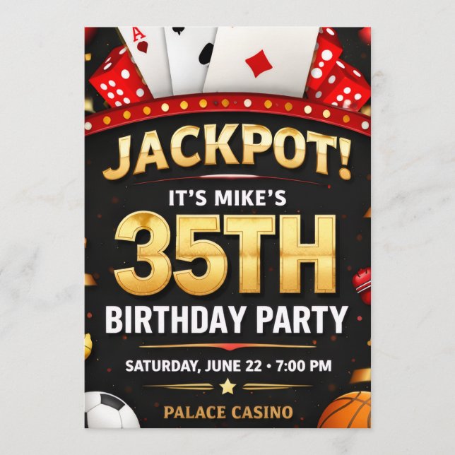 Convite Casino Theme Birthday Invitation Card (Frente)