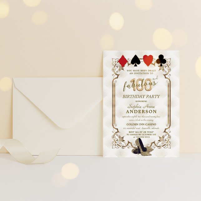 Convite Casino Vegas Art Deco 100 e Fabuloso Aniversário (Criador carregado)