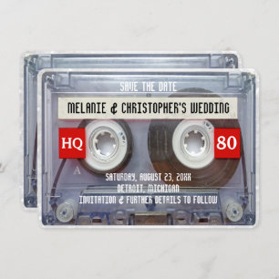 Convite Cassete Mixtape dos anos 80 Casamento Salve a data