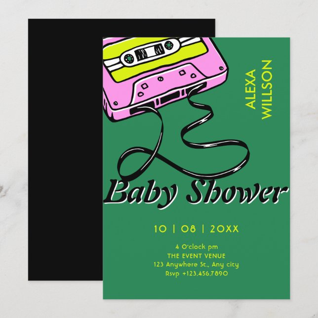 Convite Cassette retro baby shower (Frente/Verso)