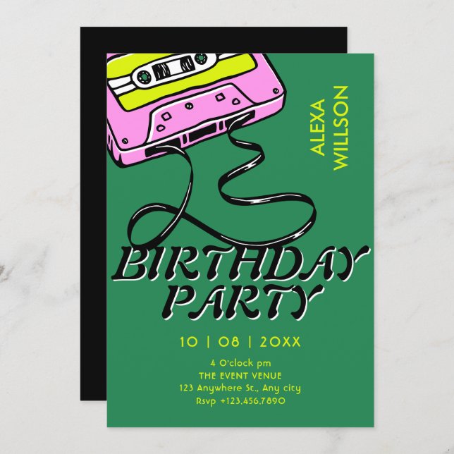 Convite Cassette retro birthday (Frente/Verso)