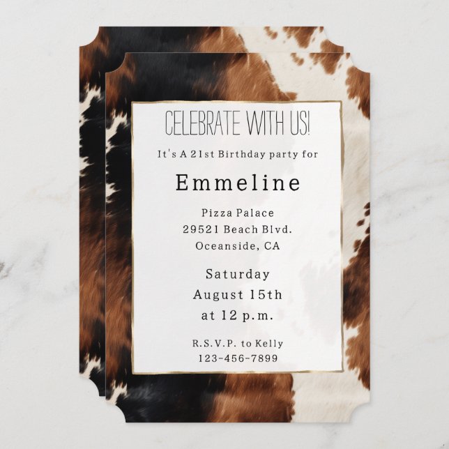 Convite Castanho Negro Negro Sudoeste Cowboy Cowhide (Frente/Verso)