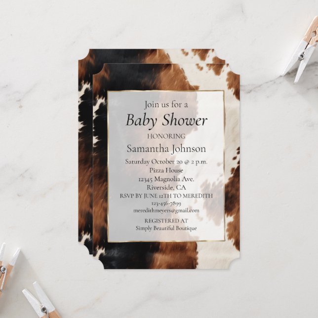 Convite Castanho Negro Negro Sudoeste Cowboy Cowhide (Frente/Verso In Situ)