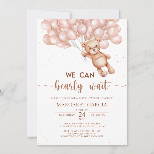 Convite Castanho Podemos Esperar O Chá de fraldas Do Urso  (Frente)