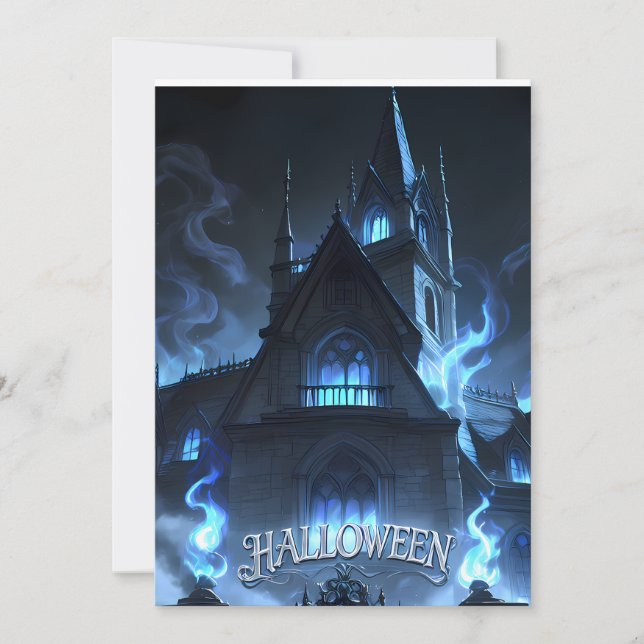 Convite Castelo Assombrado de Halloween Gótico (Frente)