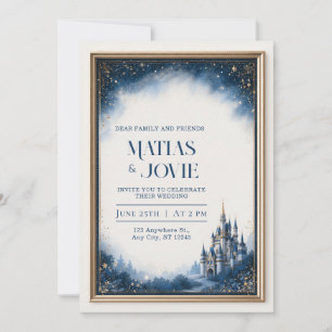 Convite Castelo Azul Meia-Noite Estrela Dourada Quadro Cas