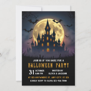 Convite Castelo Com Lua Cheia, Noite, Halloween