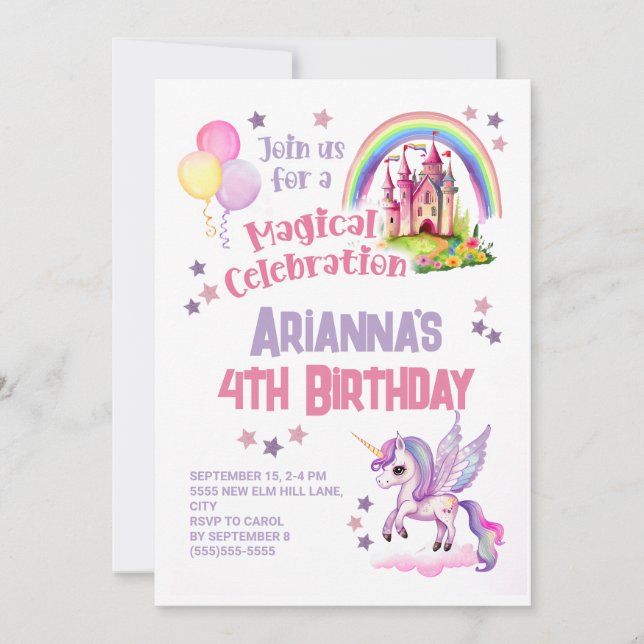 Convite Castelo da Menina de 4 anos de idade  (Frente)