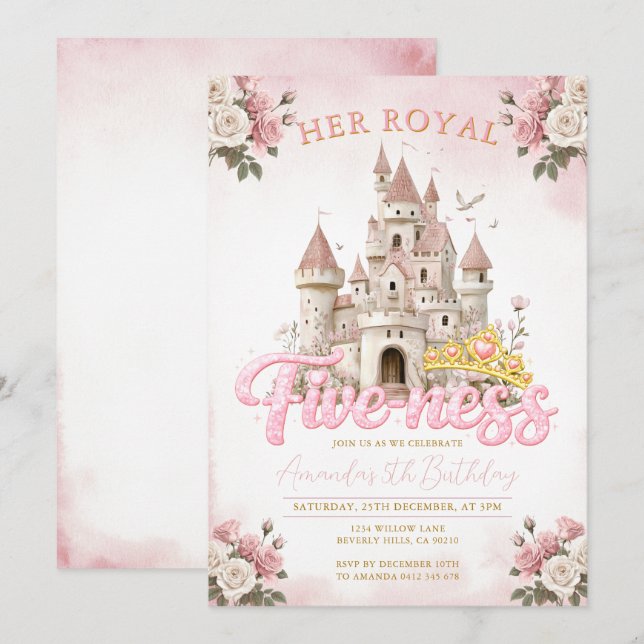 Convite Castelo da Princesa 5º Aniversário Five-ness Real  (Frente/Verso)