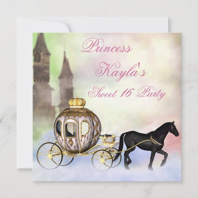 Convite Castelo da Princesa Carruagem Real Princesa Sweet  (Frente)