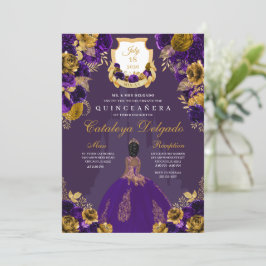 Convite Castelo da Princesa Roxo e Dourada Quinceañera