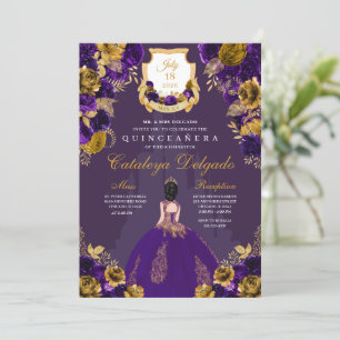 Convite Castelo da Princesa Roxo e Dourada Quinceañera