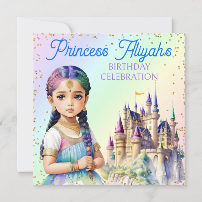 Convite Castelo de Arco-íris da Fantasia da Princesa Paste (Frente)
