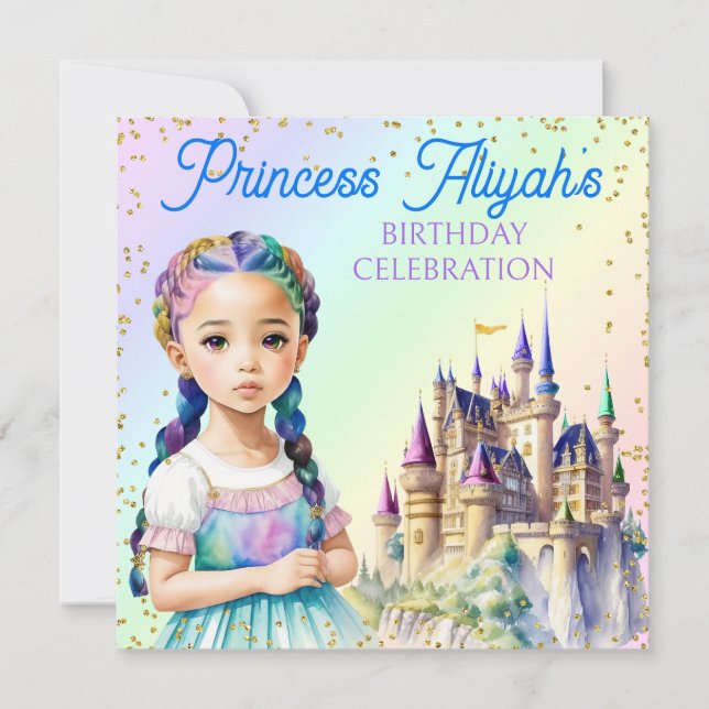 Convite Castelo de Arco-íris de Fantasia da Princesa Paste (Frente)