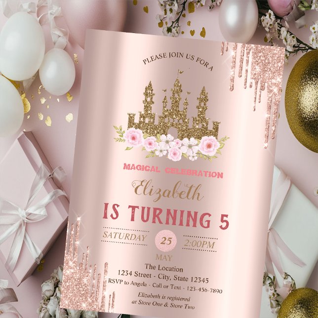 Convite Castelo de Brilho Dourado, Gotas de Rosa Dourado A (Criador carregado)