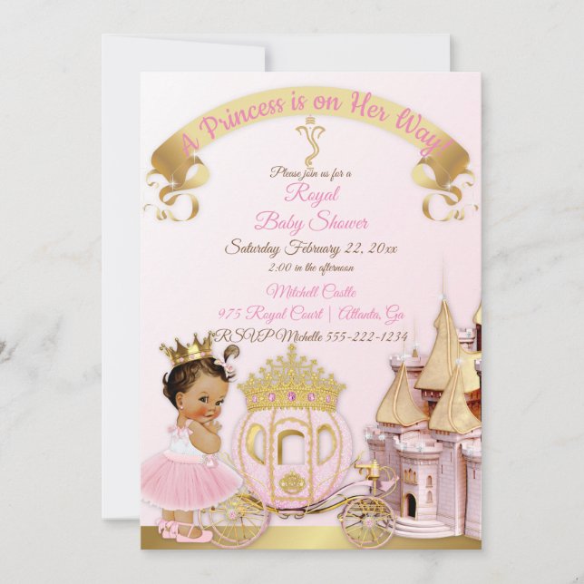Convite Castelo de Carruagem da Princesa Real Rosa Dourado (Frente)