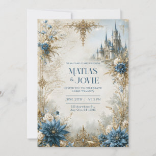 Convite Castelo de Casamento Blue Blossom