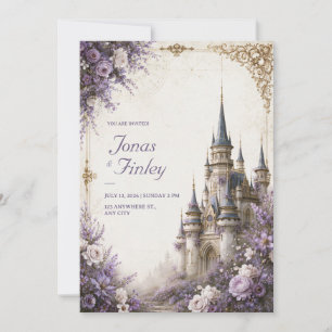 Convite Castelo de Casamento com Flor de Lavanda