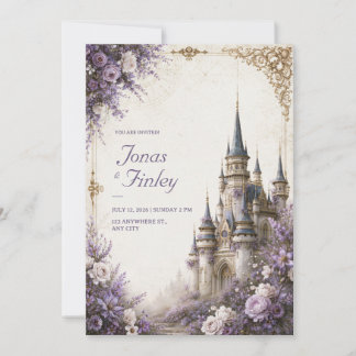 Convite Castelo de Casamento com Flor de Lavanda