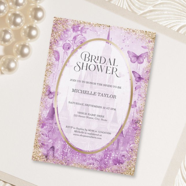 Convite Castelo de Conto de Fadas Floral Enchanted Forest  (Enchanted Forest Fairytale Castle Floral Bridal Invitation)