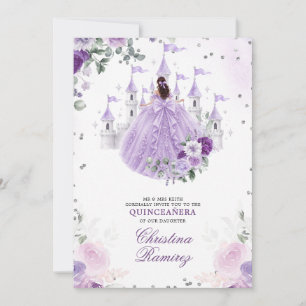 Convite Castelo de Conto de Fadas Princesa Roxo Lilás Quin