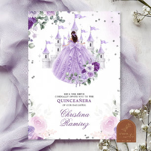 Convite Castelo de Conto de Fadas Princesa Roxo Lilás Quin