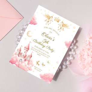 Convite Castelo de Conto de Fadas Rosa Caprichoso Aniversá