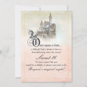 Convite Castelo de Conto de Fadas Sonhador Rosa Doce 16