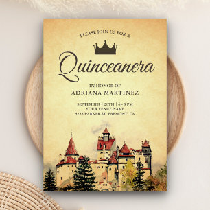 Convite Castelo de Conto de Fadas Vintage Quinceanera
