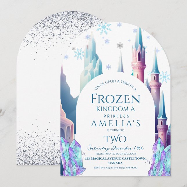 Convite Castelo de Desenho Animado de Aniversário da Froze (Frente/Verso)