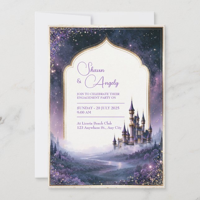 Convite Castelo de Lavanda ao Crepúsculo Casamento (Frente)