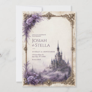 Convite Castelo de Noiva com Névoa e Rosa Lavanda