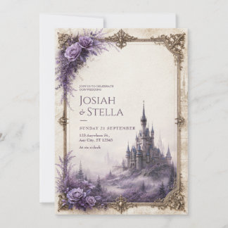 Convite Castelo de Noiva com Névoa e Rosa Lavanda