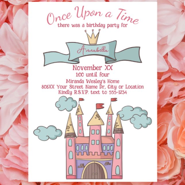 Convite Castelo de Princesa de Conto de Fadas Rosa Fofo (Criador carregado)