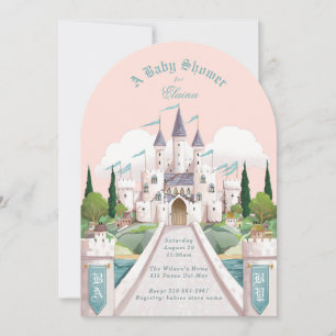 Convite Castelo de Storybook - Chá de fraldas rosa ilustra