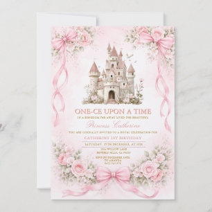 Convite Castelo do Laço Rosa Primeiro Aniversário